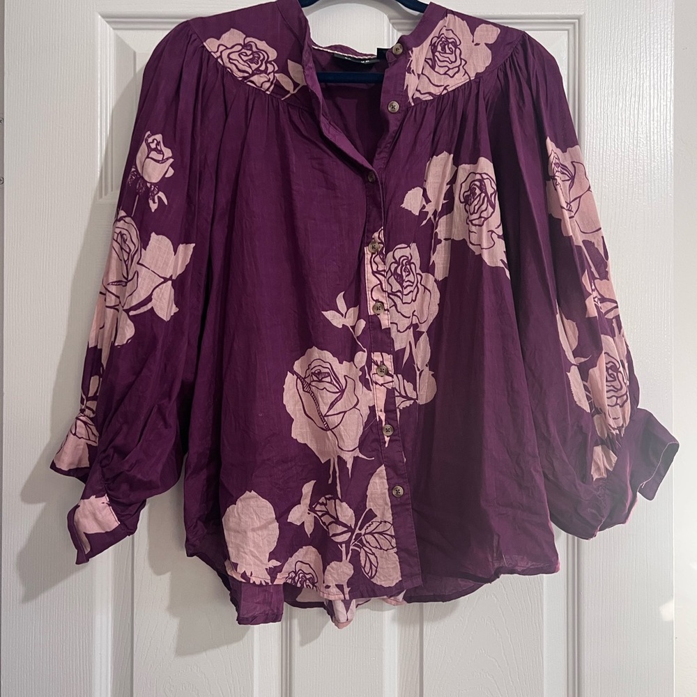 Anthropologie Purple Floral Blouse